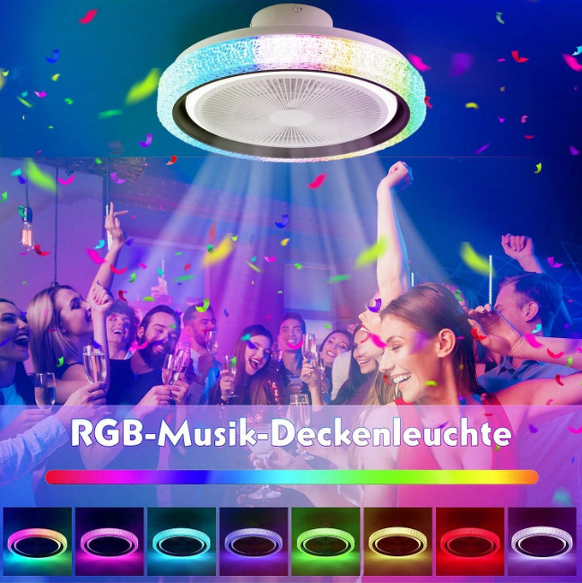 Plafondventilator Met Verlichting - Rond RGB-Licht - Wit - RGB En Dimbaar - Met Afstandsbediening
