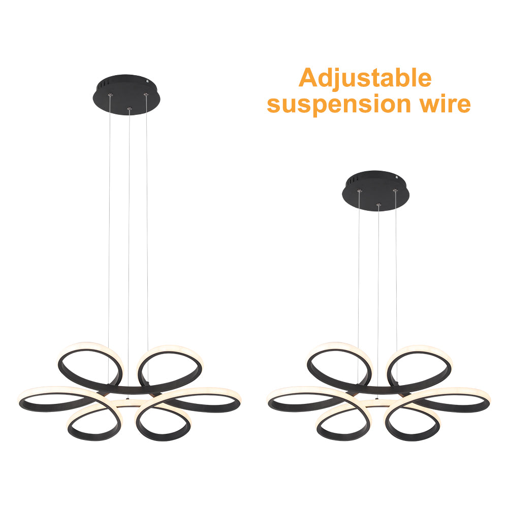 LuxiLamps - Modern Curls Pendant Lamp - Dimmable With Remote Control - Black - 59 cm - Living Room Lamp - Bedroom Lamp - Modern Lamp - Ceiling Lamp