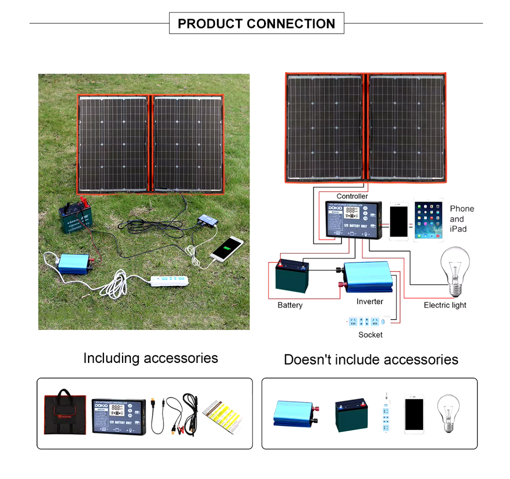 Opvouwbare Zonnepaneelset - 100 W - Met 12 V-Laadregelaar - Handvat En Aansluitkabels - Voor Camper En Kamperen