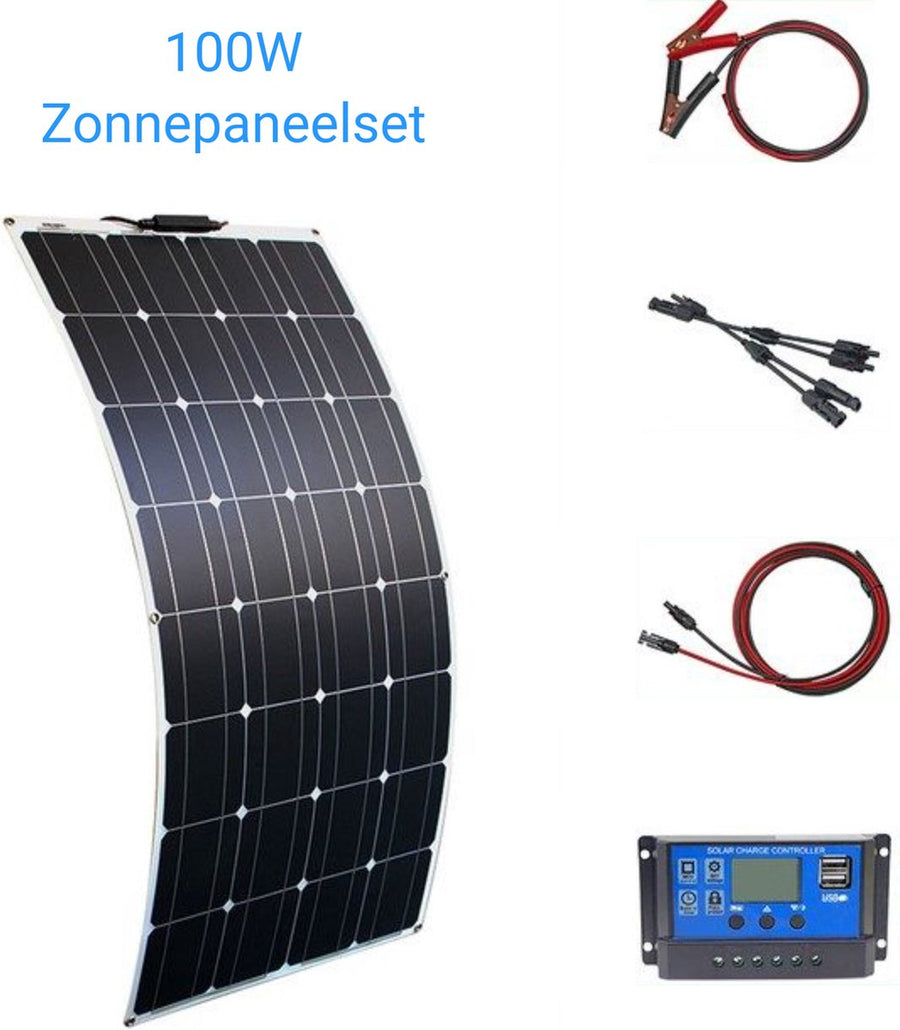 Zonnepaneelset - 100 W - Met 12 V/24 V-Laadregelaar En Aansluitkabels - Voor Camper En Schuur