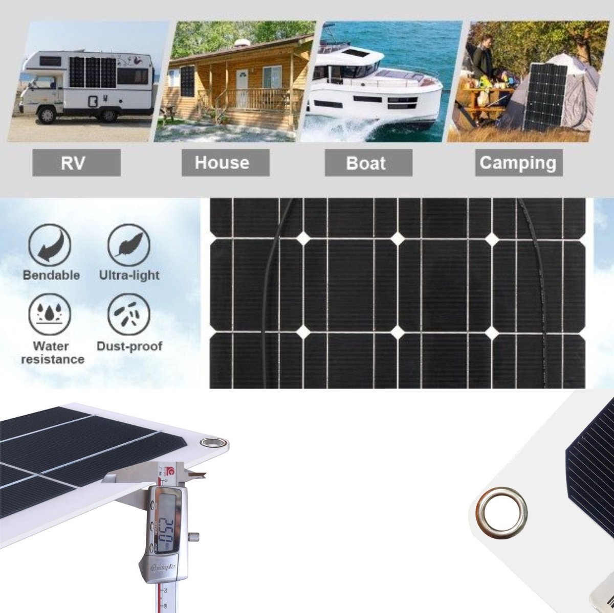 Zonnepaneelset - 100 W - Met 12 V/24 V-Laadregelaar En Aansluitkabels - Voor Camper En Schuur