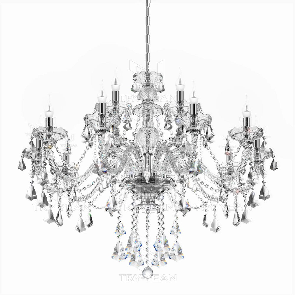 Crystal Chandelier - 15-Arm Crystal Chandelier - Clear - Pendant Light - Living Room Lamp - Modern Lamp - Ceiling Light