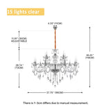 
Crystal Chandelier - 15-Arm Crystal Chandelier - Clear - Pendant Light - Living Room Lamp - Modern Lamp - Ceiling Light