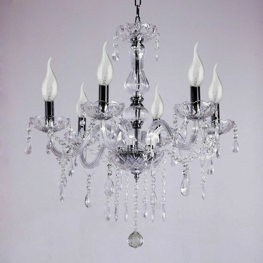 Crystal Chandelier - 6 Light Points - Classic Candle Style - Pendant For Living And Dining Rooms
