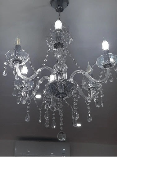 Crystal Chandelier - 6 Light Points - Classic Candle Style - Pendant For Living And Dining Rooms