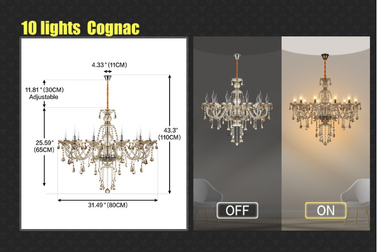 Crystal Chandelier - 8 Light Points - Diameter 76 cm - Classic Candle Style - Pendant For Living And Dining Rooms