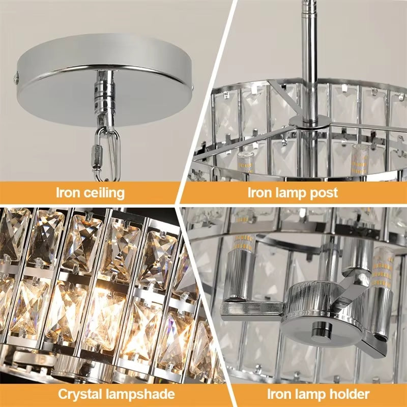 Kristallen Hanglamp - Chroom - Ø 30 cm - Verstelbare Ophanging - E14-Lampen Inbegrepen - Moderne Kroonluchter Met Retro Uitstraling - Voor De Woonkamer