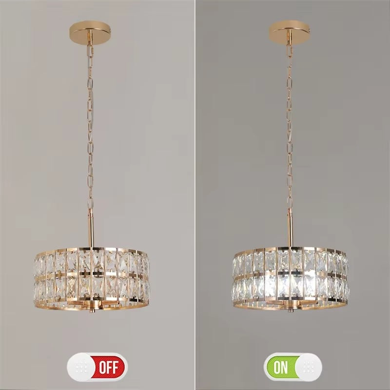 Crystal Pendant Light - Gold - Ø 30 cm - Adjustable Suspension - E14 Bulbs Included - Modern Chandelier With A Retro Appearance - For The Living Room