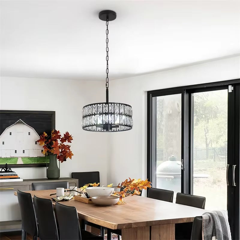 Kristallen Hanglamp - Zwart - Ø 30 cm - Verstelbare Ophanging - E14-Lampen Inbegrepen - Moderne Kroonluchter Met Retro Uitstraling - Voor De Woonkamer