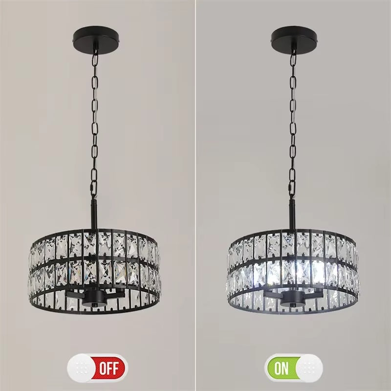 Kristallen Hanglamp - Zwart - Ø 30 cm - Verstelbare Ophanging - E14-Lampen Inbegrepen - Moderne Kroonluchter Met Retro Uitstraling - Voor De Woonkamer