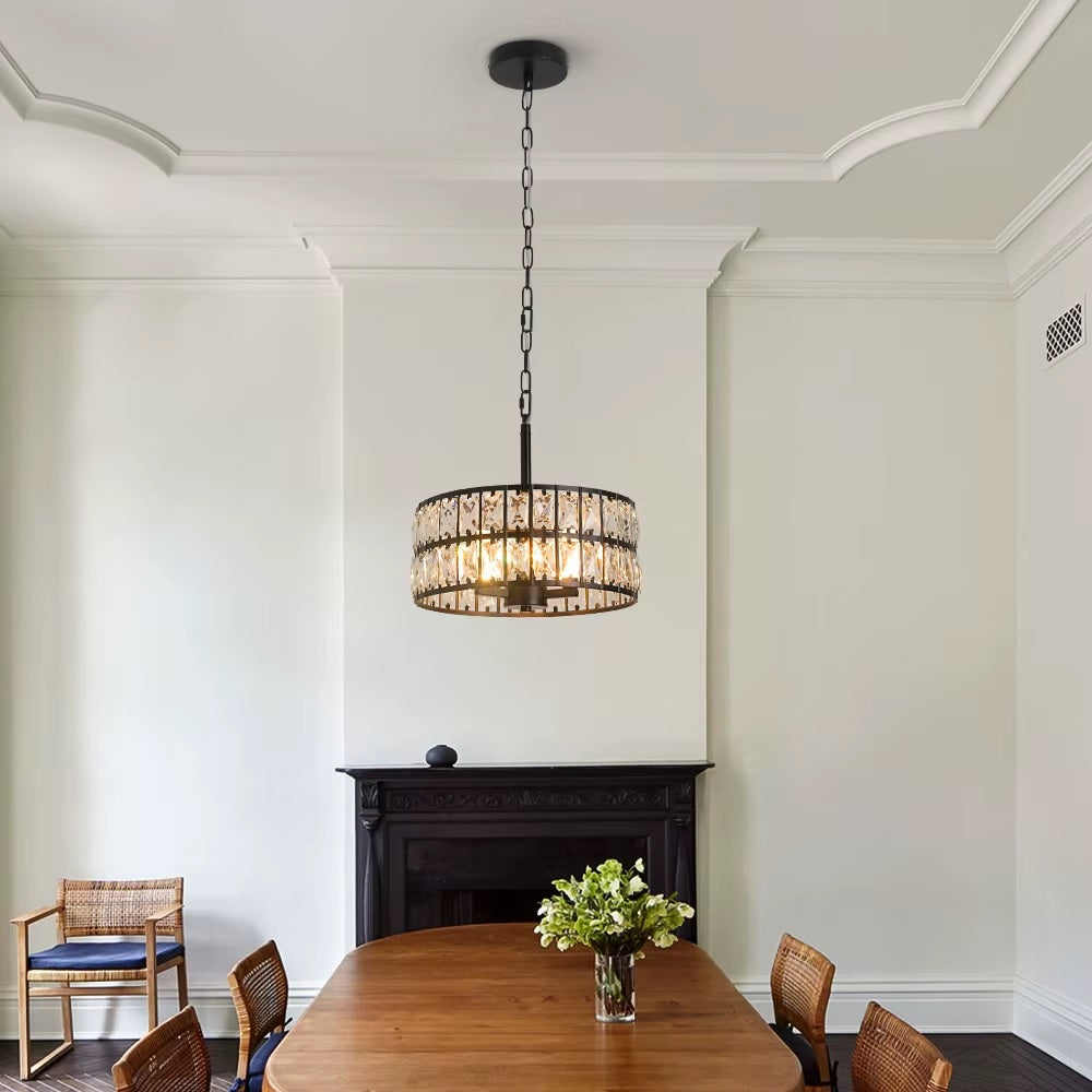 Kristallen Hanglamp - Zwart - Ø 30 cm - Verstelbare Ophanging - E14-Lampen Inbegrepen - Moderne Kroonluchter Met Retro Uitstraling - Voor De Woonkamer