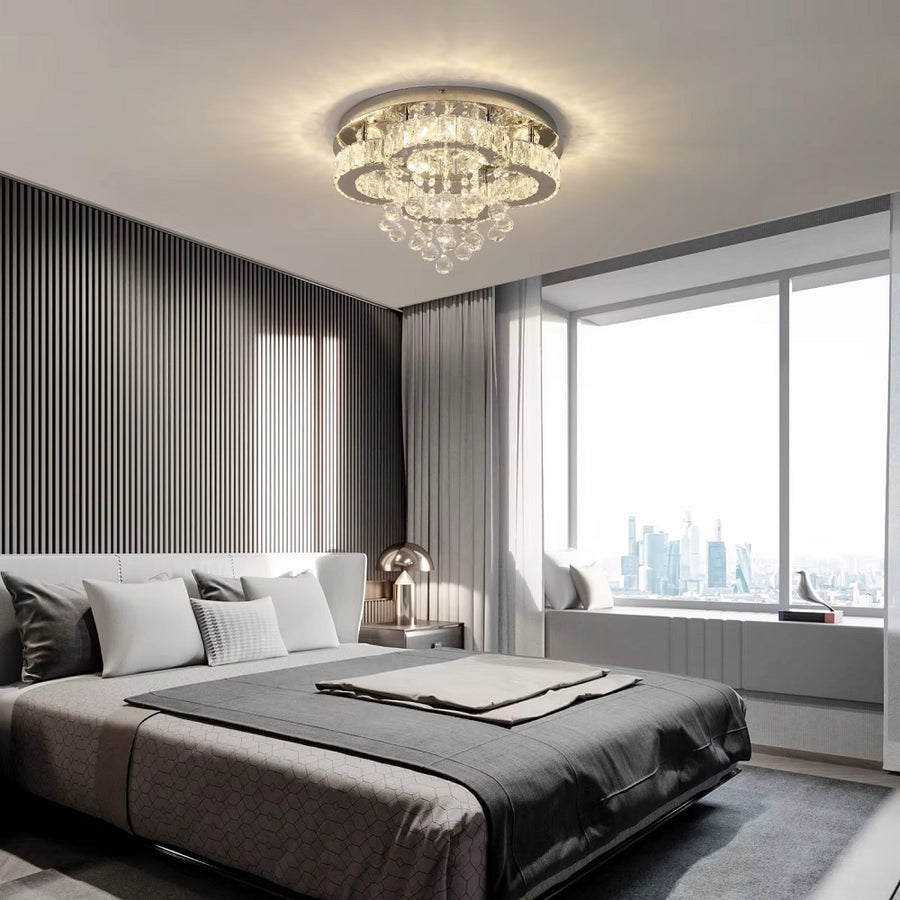 Round Crystal LED Ceiling Light - Silver - Modern Chandelier - For Living Rooms And Bedrooms