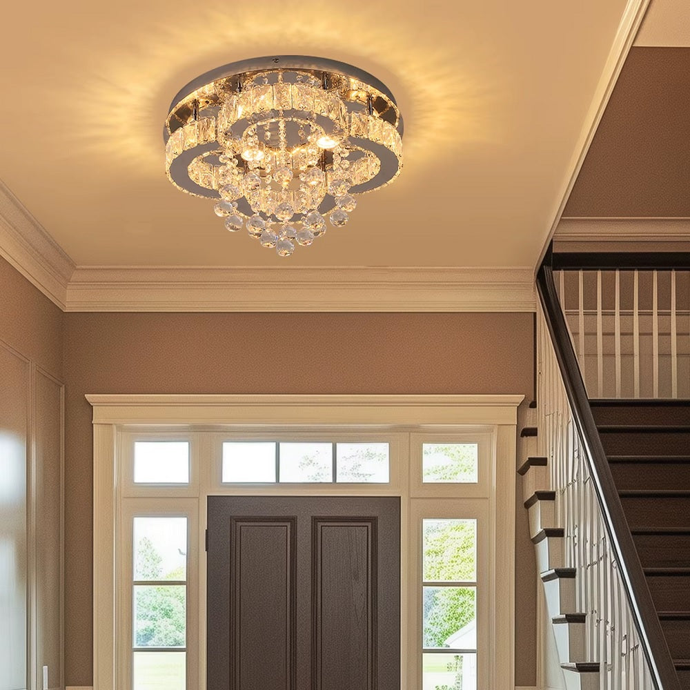 Ronde Kristallen LED-Plafondlamp - Zilver - Moderne Kroonluchter - Voor Woonkamer En Slaapkamer