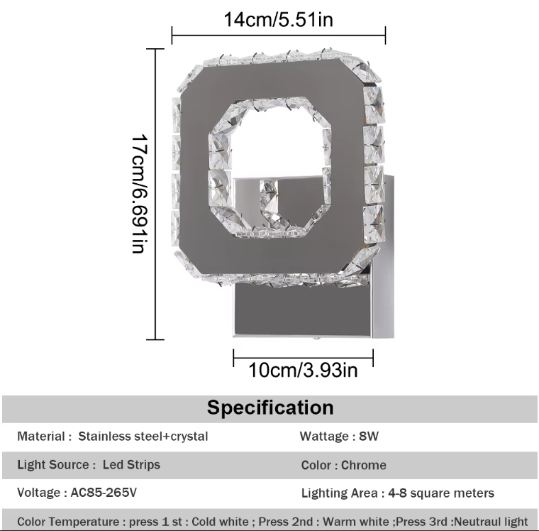 Crystal LED Wall Lamp - Modern Wall Lighting - 3 Colors - Crystal Wall Light - Wall Decoration