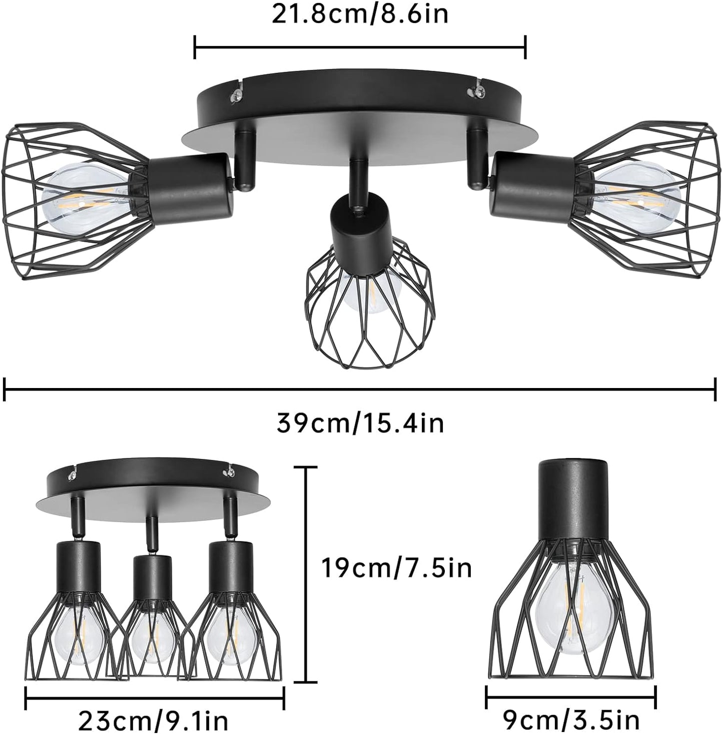 3 Kop Vintage Plafondlamp -Draaibaar 360 Graden - E14 - 3 Lichtpunten - Woonkamerlamp -  Keukenlamp