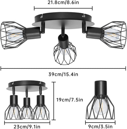 3 Kop Vintage Plafondlamp -Draaibaar 360 Graden - E14 - 3 Lichtpunten - Woonkamerlamp -  Keukenlamp