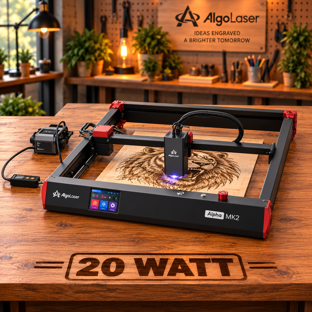 Algolaser Lasergraveermachine 20W - Laser Cutter/Graveermachine met Air Assist Kit - Lasergraveermachine met 3,5 inch Smart Touchscreen - AlgoOS systeem