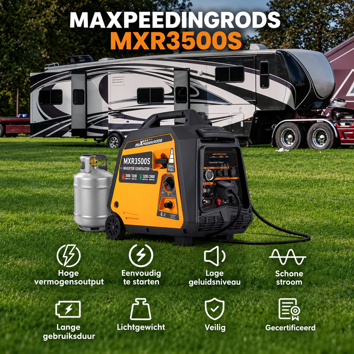 Draagbare Dual-Fuel Omvormergenerator – 3200 Benzine & LPG – 4 Takt - Camping - Stille Generator met USB en AC-uitgangen voor Kamperen - Noodgevallen - Outdoor Gebruik