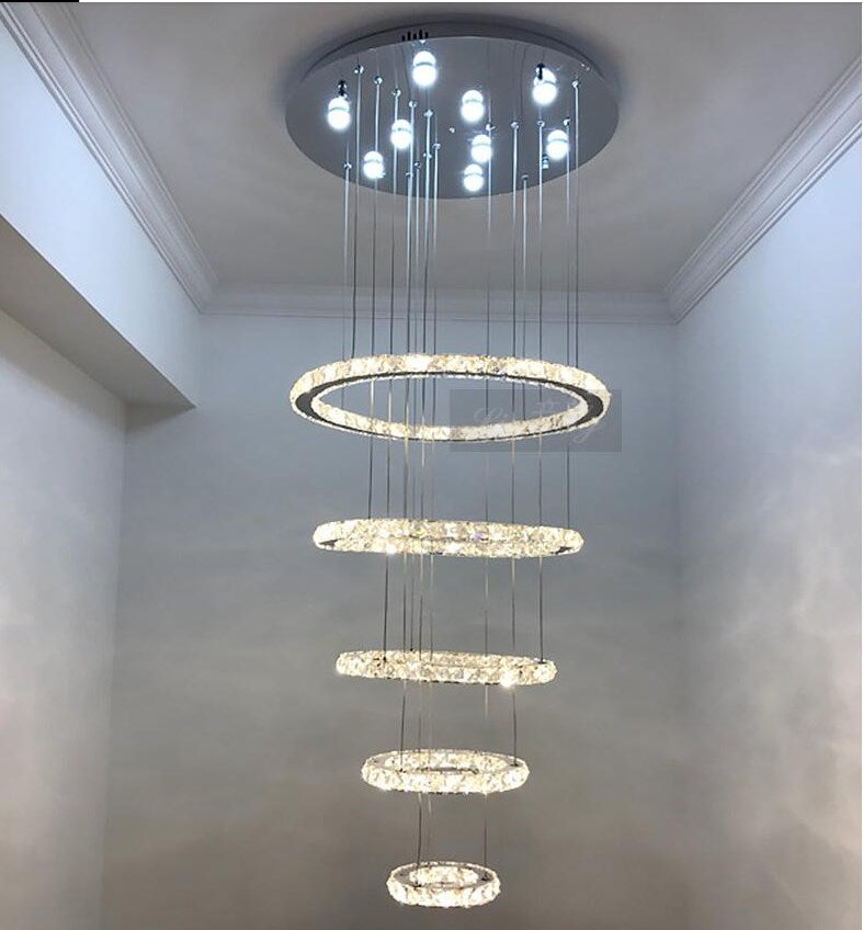 Kristallen Hanglamp - 5 Ringen Kroonluchter - Crystal Led Hanglamp - 3 Kleuren - Woonkamerlamp - Moderne lamp - Hanglamp