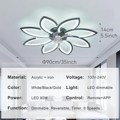 LuxiLamps - 8 Sterren Plafondlamp Met Ventilator - Zwart - Met Afstandsbediening - Smart lamp - Dimbaar Met App - 6 Standen Ventilator - Woonkamerlamp - Moderne lamp - Plafoniere