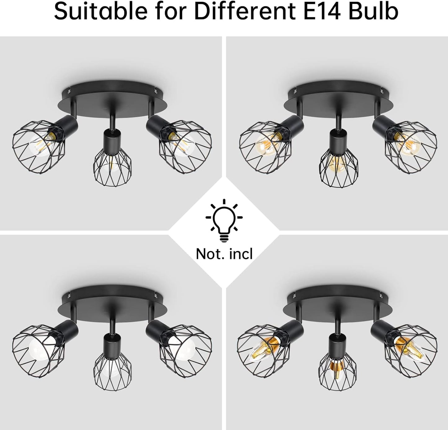 3 Kop Vintage Plafondlamp -Draaibaar 360 Graden - E14 - 3 Lichtpunten - Woonkamerlamp -  Keukenlamp