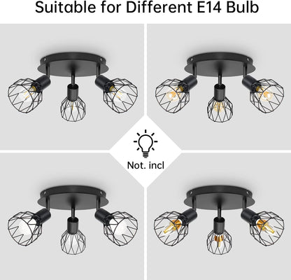3 Kop Vintage Plafondlamp -Draaibaar 360 Graden - E14 - 3 Lichtpunten - Woonkamerlamp -  Keukenlamp