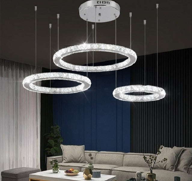 Crystal Pendant Lamp - 3 Rings Chandelier - Crystal Led Pendant Lamp - Living Room Lamp - Cold White - Modern Lamp - Pendant Lamp
