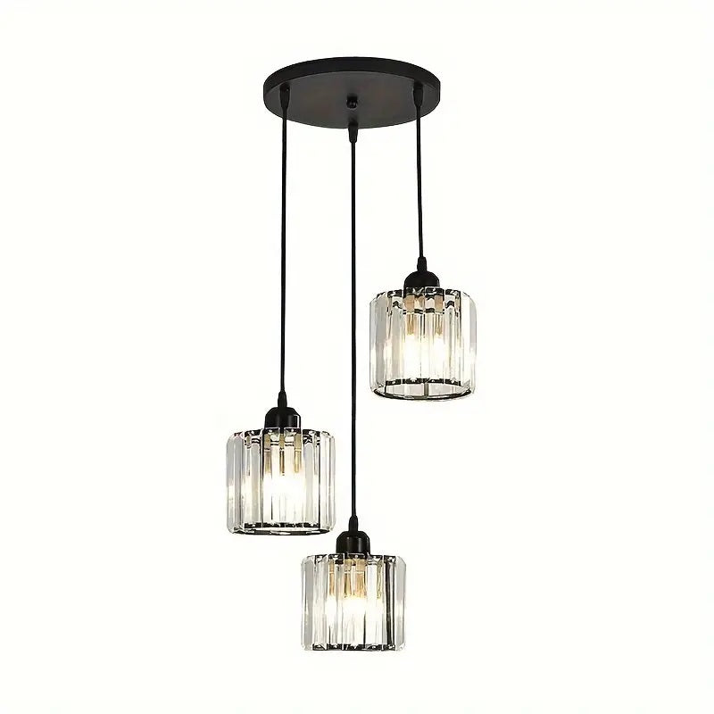 LuxiLamps - 3 Ronde Kristallen Hanglamp - Zwart Kroonluchter - E27 - Voor Keuken Of Eetkamer - Moderne Hanglamp