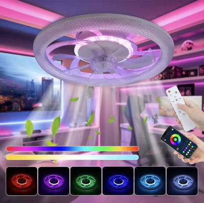 RGB Plafondventilator - Met Speaker - Dimbaar Met Afstandsbediening - 12 Kleuren - 60W - RGB Muziek Ventilator - Woonkamerlamp - Kroonluchter Ventilator