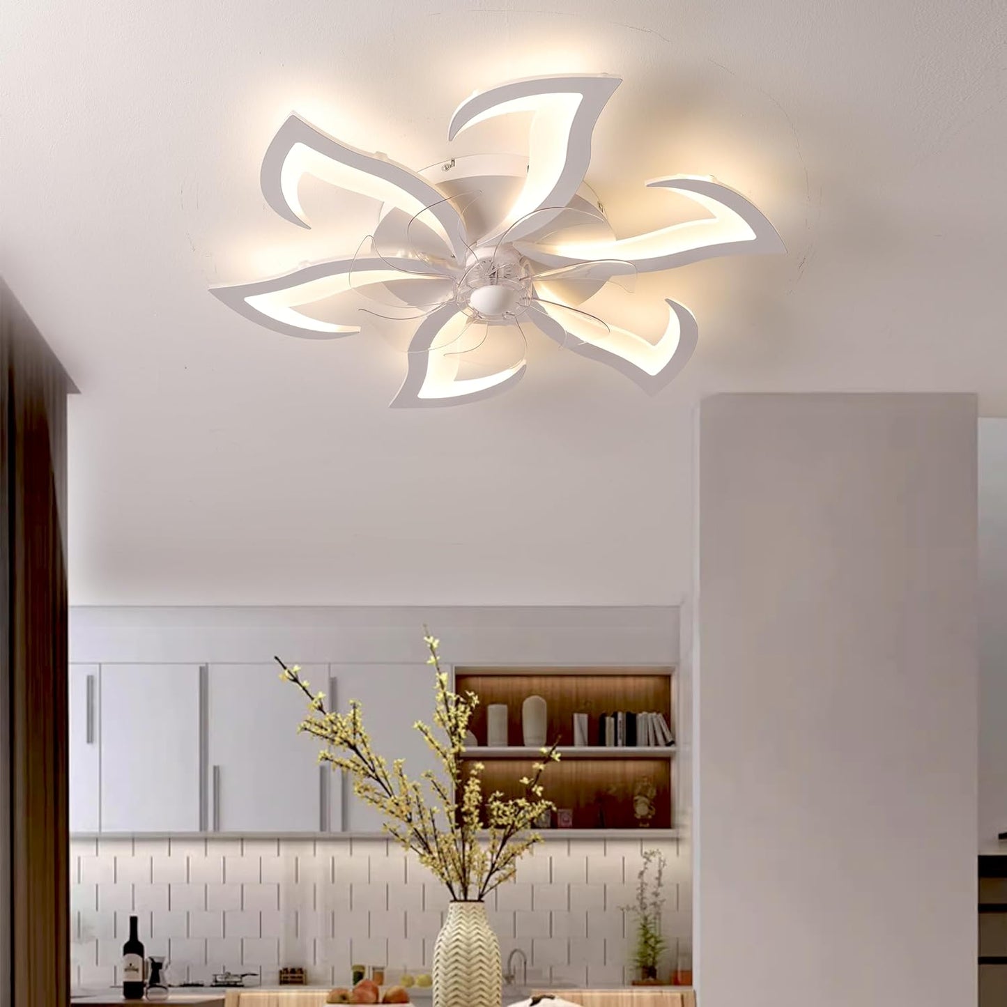 LuxiLamps - 6 Lotus Fan Lamp - Ceiling Fan - Smart Lamp - With Dimmer - 6 Modes Fan - Kitchen Lamp - Living Room Lamp - Modern Lamp