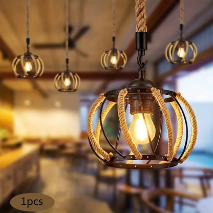 Pendant Lamp - Vintage Rope Lamp - For Living Room or Dining Room - Chandelier - Adjustable - Modern Pendant Lamp