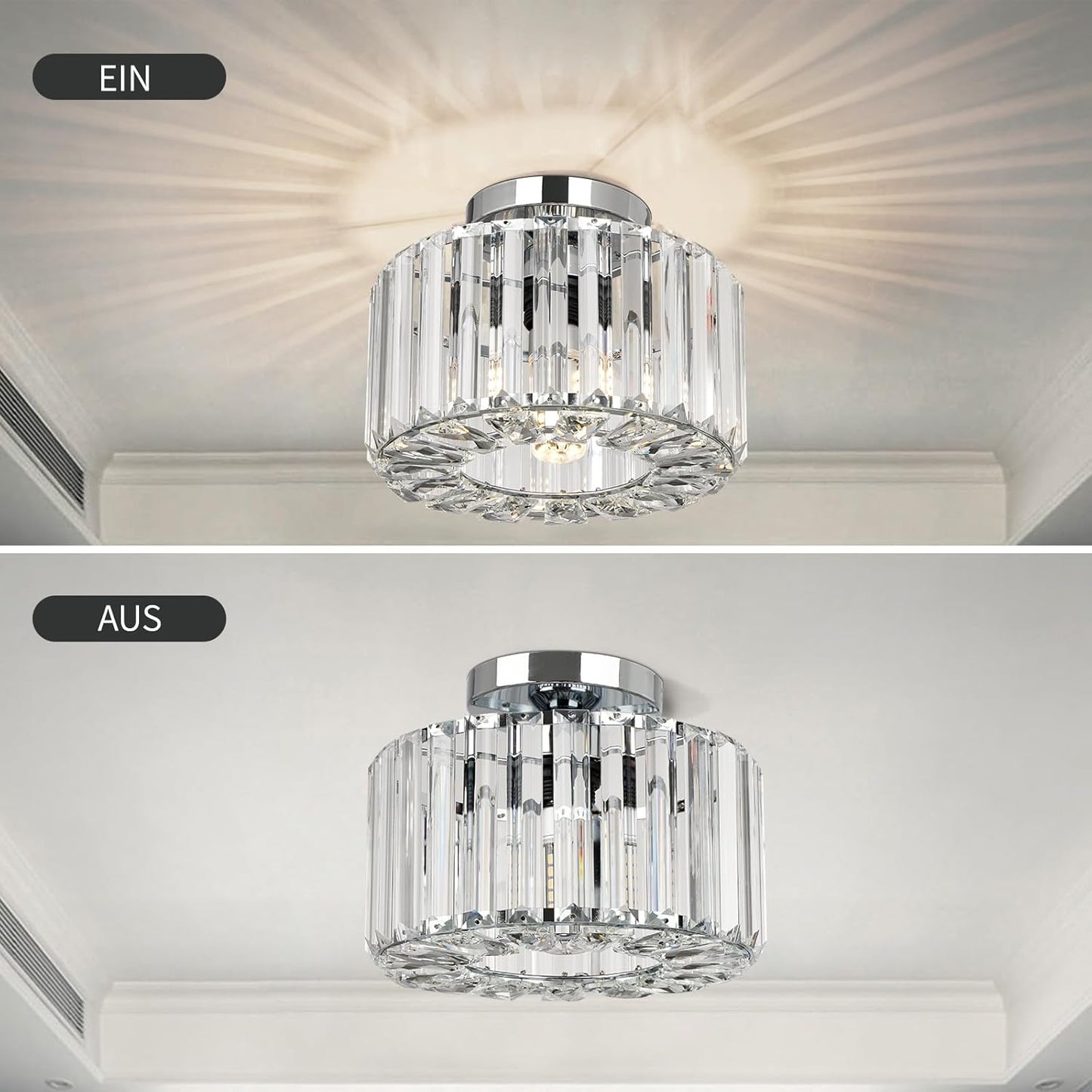 Plafondlamp - Verlichting - Gangpad - Lamp - Kristal Look - Plafonnière - 22 cm - Rond - Chroom - E27