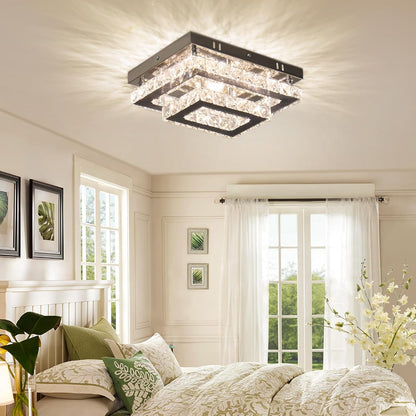 LuxiLamps - Kristallen Plafondlamp - LED - Kristallen - K9 Chroom Kroonluchter - Met Afstandsbediening - Dimbaar - Verlichting - Keuken - Slaapkamer - Woonkamer - Plafoniere