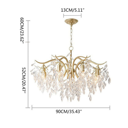 LuxiLamps - 9 Arm Kristallen Kroonluchter - Crystal Chandelier - Goud - Hanglamp - Woonkamerlamp - Moderne lamp - Plafonniere