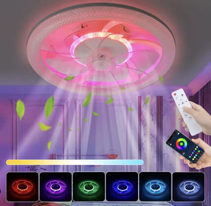 RGB Plafondventilator - Met Speaker - Dimbaar Met Afstandsbediening - 12 Kleuren - 60W - RGB Muziek Ventilator - Woonkamerlamp - Kroonluchter Ventilator