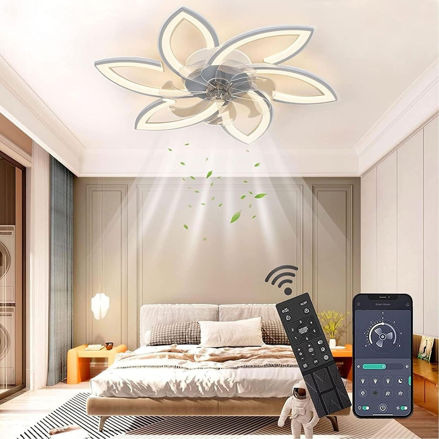 LuxiLamps - 6 Sterren Plafondlamp Met Ventilator - Wit - Met Afstandsbediening - Smart lamp - Dimbaar Met App - 6 Standen Ventilator - Woonkamerlamp - Moderne lamp - Plafoniere