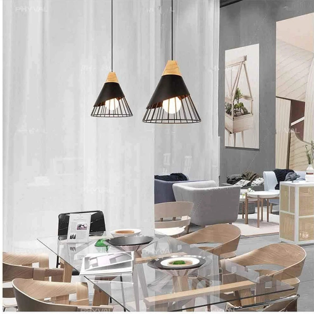 Modern Elegant Pendant Lamp - Wooden Accent - Black - 25 cm - Dining Room Lamp - Chandelier - Black - Living Room Lamp