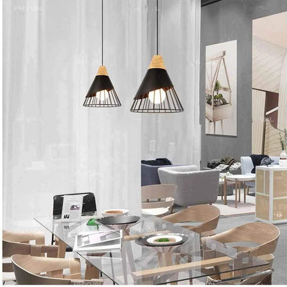 Modern Elegant Pendant Lamp - Wooden Accent - Black - 25 cm - Dining Room Lamp - Chandelier - Black - Living Room Lamp