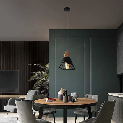 Modern Elegant Pendant Lamp - Wooden Accent - Black - 25 cm - Dining Room Lamp - Chandelier - Black - Living Room Lamp
