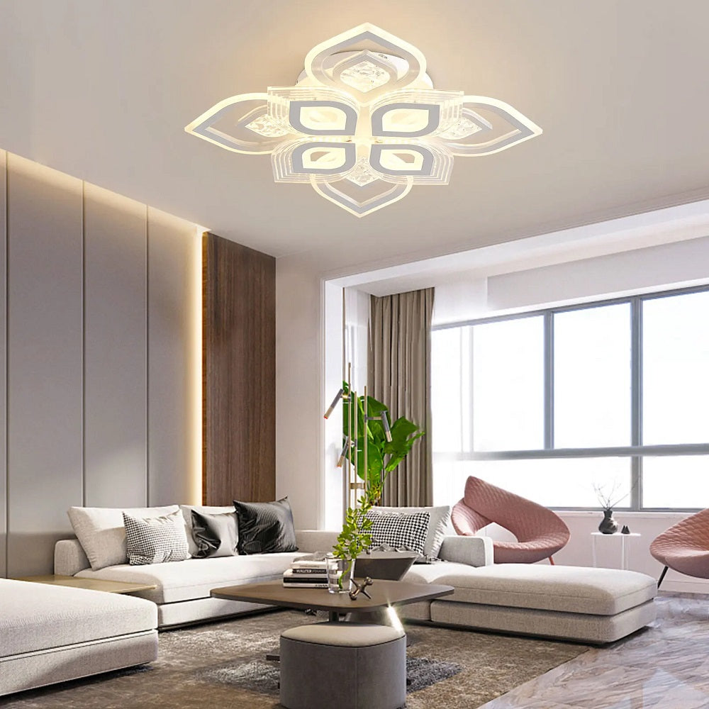 Sfeervolle LED Plafondverlichting - Artistiek Design - Dimbaar 3000K-6500K - 69 cm - Wit - Kristal Kroonluchter - Plafonniere - Moderne Woonkamerlamp