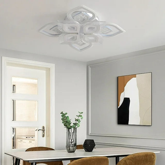 Sfeervolle LED Plafondverlichting - Artistiek Design - Dimbaar 3000K-6500K - 69 cm - Wit - Kristal Kroonluchter - Plafonniere - Moderne Woonkamerlamp