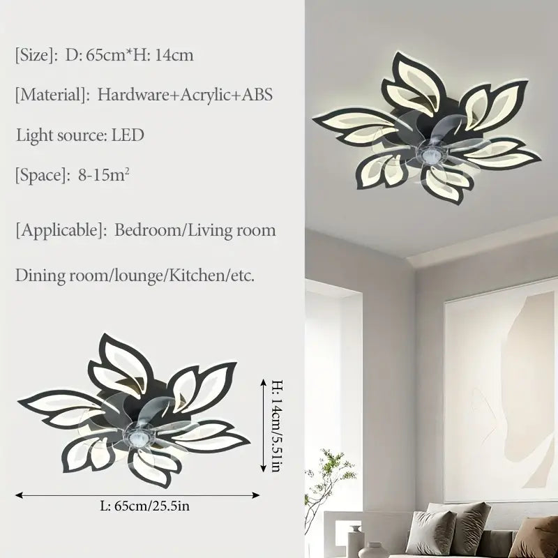 LuxiLamps - 5 Head Flower Fan - Ceiling Fan - Black - Dimmable - 6 Speed ​​Fan - Kitchen Lamp - Living Room Lamp - Modern Fan Lamp
