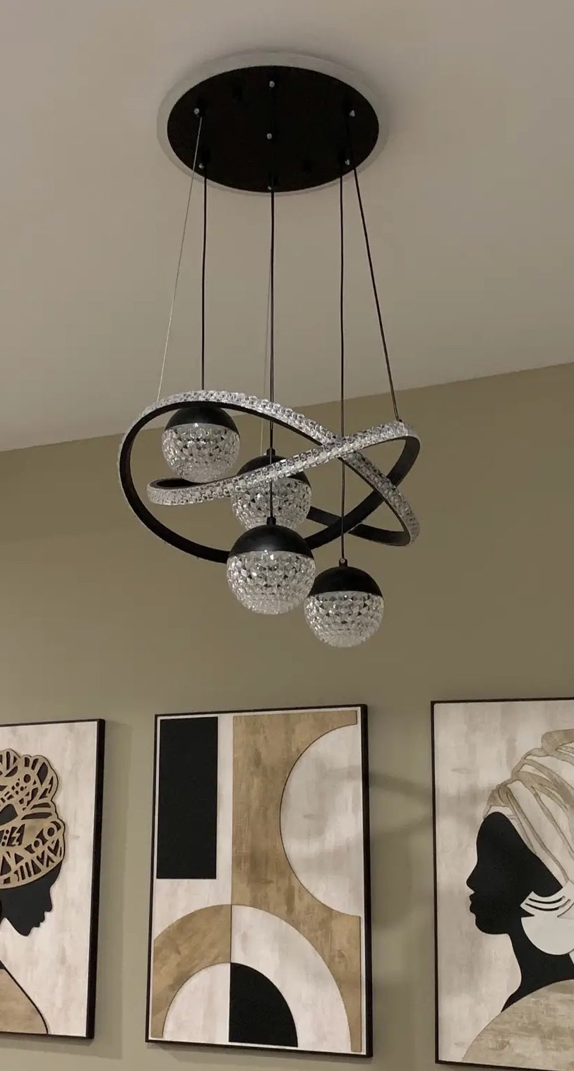 LuxiLamps - 4 Balls Hanging Lamp - Chandelier Living Room - Black - Modern Lamp - 40 cm - Hanging Lamp