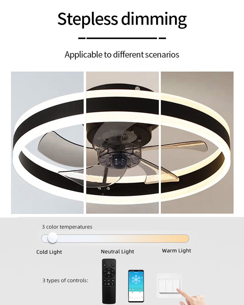 LuxiLamps - Fan Lamp - Smart Lamp - 6 Modes - Dimmable - Black - Chandelier Fan - Chandelier Fan - Living Room Lamp - Fan Lamps