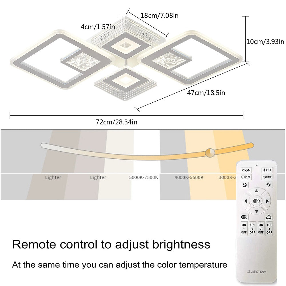 4 Hoofden Plafondlamp - Met Afstandsbediening - Smart lamp - Dimbaar Met App - Woonkamerlamp - Moderne lamp - Plafoniere