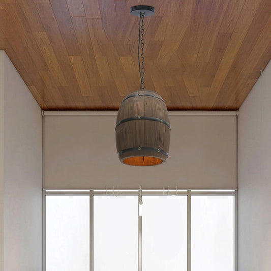 Wooden Wine Barrel Pendant Lamp - Vintage Retro Chandelier - Black - 90 Cm Adjustable Chain - E27