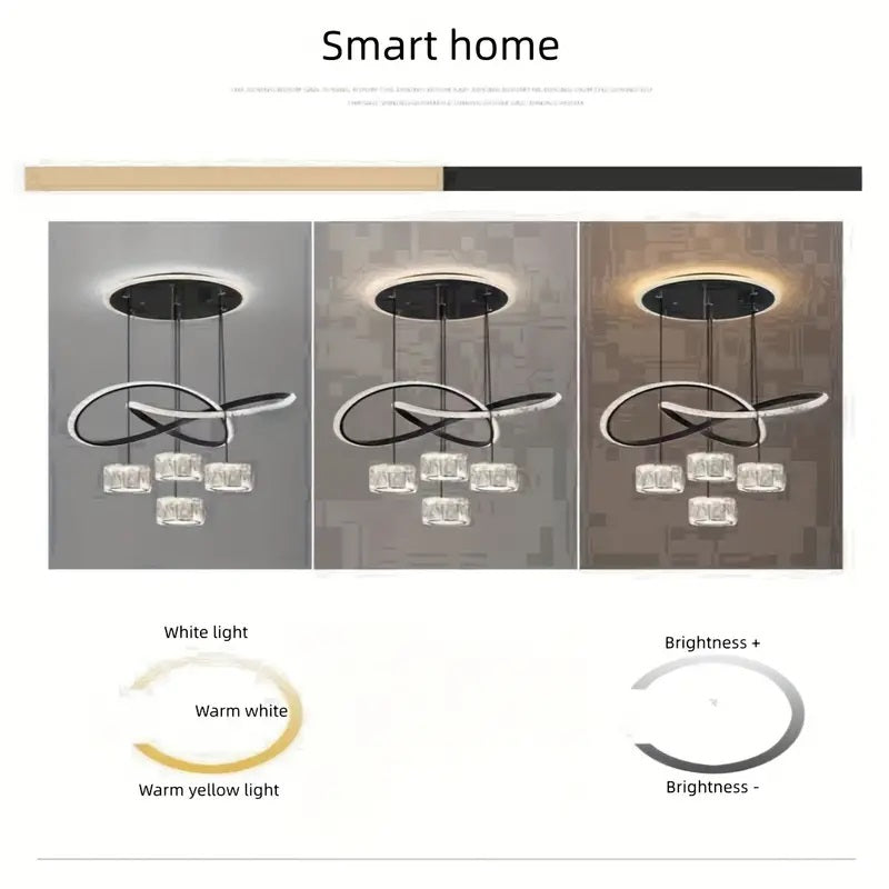 LuxiLamps - Curly Pendant Lamp - 4 Balls Pendant Lamp - Living Room Lamp - Black - 3 Modes Light Color - Modern Lamp - 42 cm - Chandelier