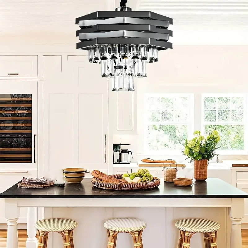Kristallen Kroonluchter - Crystal Chandelier - Zwart - Hanglamp - Woonkamerlamp - Moderne lamp - Plafonniere