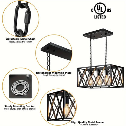 LuxiLamps - Vintage Boerderij Hanglamp - 3 Lichten - Metaal Kroonluchter - E27 - Kooi Design