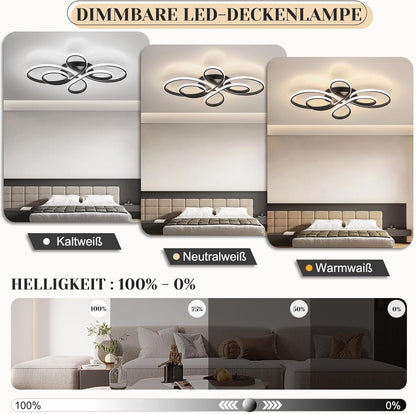 Moderne Plafondlamp - Luxe LED Kroonluchter - Dimbaar - Vlindervorm - 100 cm - Woonkamerlamp - Zwart - Plafoniere - 90W